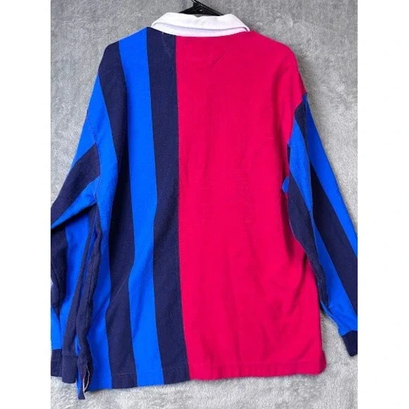 Lands' End Rugby Shirt Mens L Color Block Striped Long Sleeve‎ Collared Top
